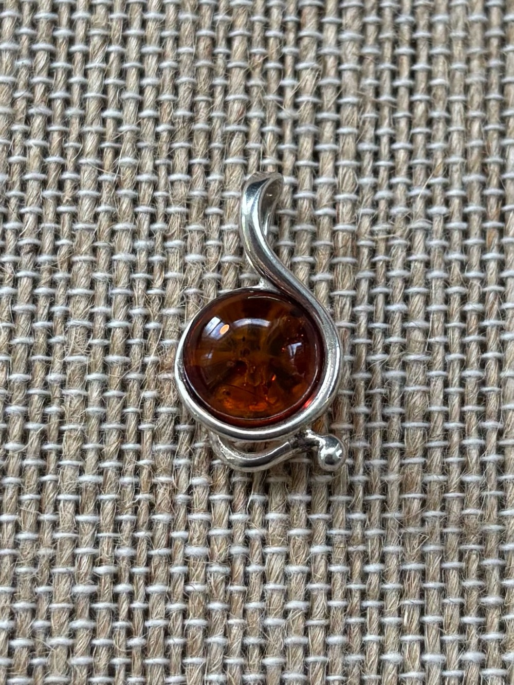 Dainty Sterling Silver Baltic Amber Teardrop Pendant - Cognac Amber